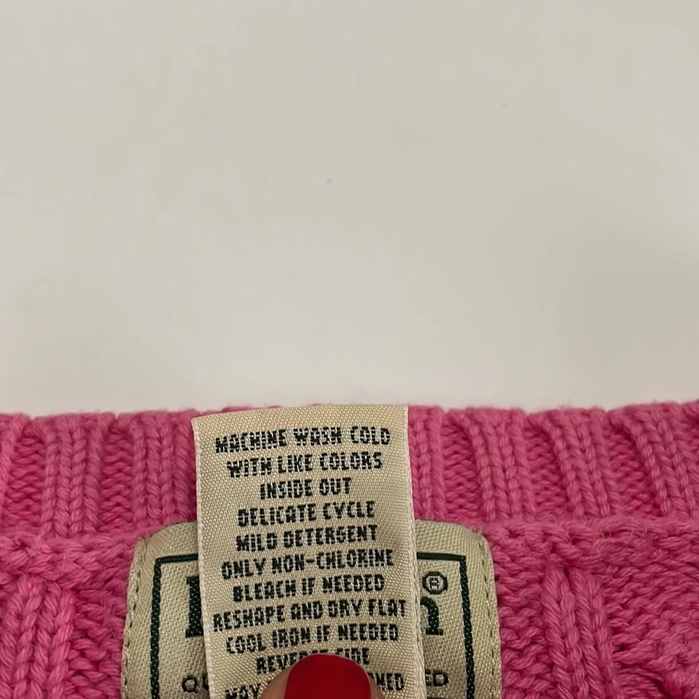 L.L. Bean Chunky Cable Knit Pink Cotton Fisherman Crewneck Sweater - Picture 12 of 12